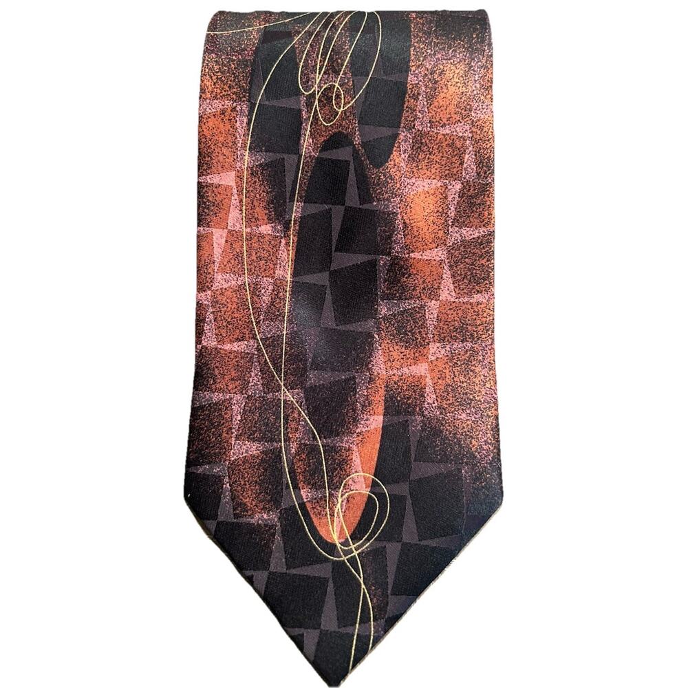 Vtg Laurant Benon Paris Mens Silk Tie 3.75” Handmade Smooth Abstract Black Art‎